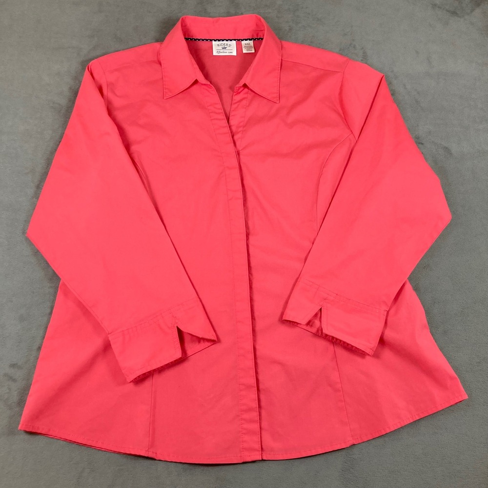 Riders by Lee Effortless Care Pink Button Up Shirt XXL Coral Long Sleeve Stretch